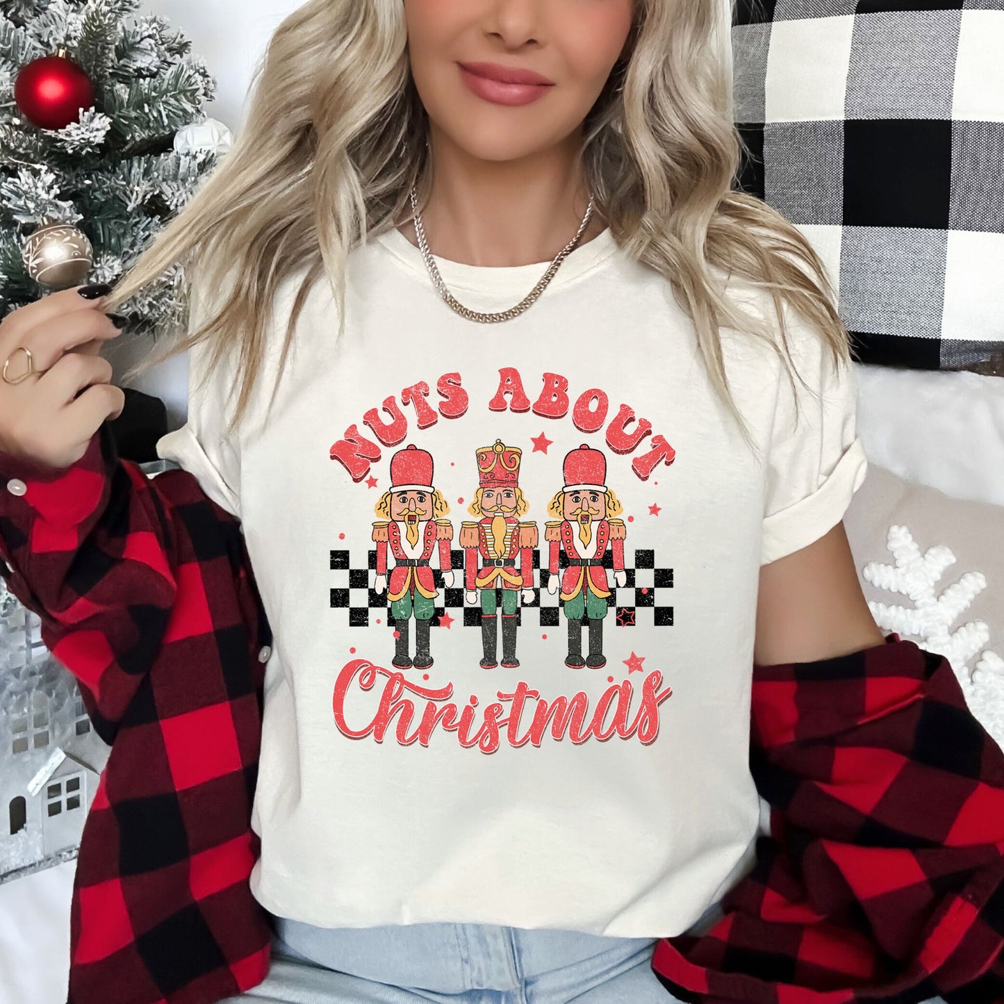 Nuts About Christmas, Nutcrackers, Retro, Checkered Super Soft Tees