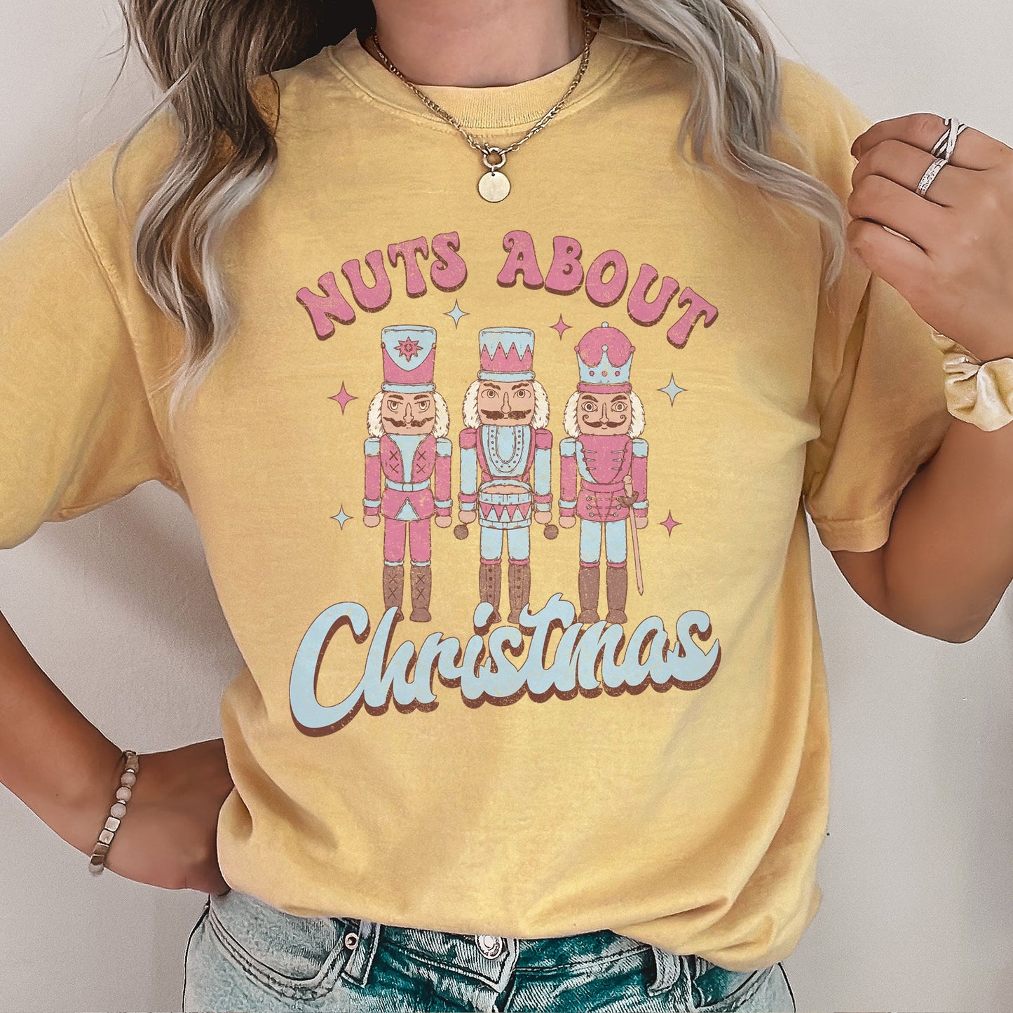 Nuts About Christmas, Pink Nutcrackers, Comfort Colors Tshirt