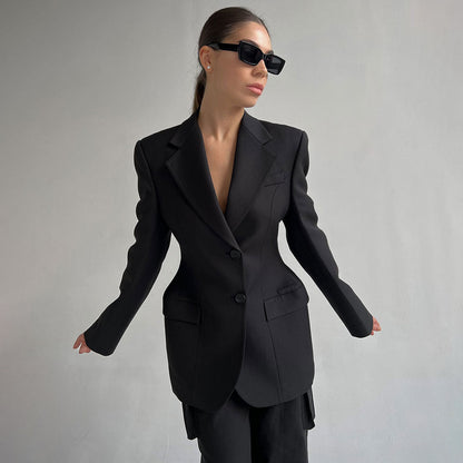 Autumn Winter V neck Waist Blazers Tight Women High Grade Slim Fitting Blazers Light Luxury Design Blazer
