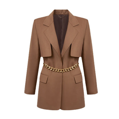Element Spring Autumn Niche Design Fried Street Quality Metal Waist Tight Profile Mid Length Women