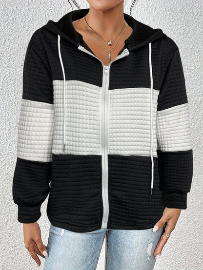 Autumn Winter Women Hoodie Contrast Color Plaid Long Sleeve Casual Hoodies