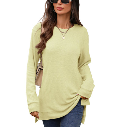 Autumn Winter round Neck Geometric Abstract Jacquard Loose Fitting Long Sleeved T shirt Top Women