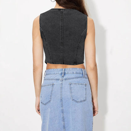 Women Clothing V neck Denim Vest Top