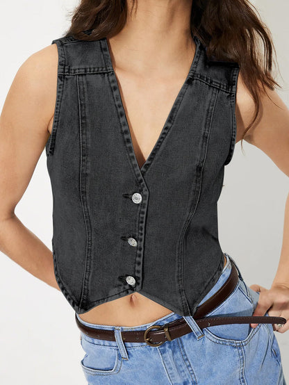 Women Clothing V neck Denim Vest Top