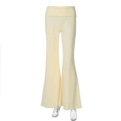 Women Clothing Autumn Trend Low Waist Solid Color Slim Slimming Drape Bootcut Trousers