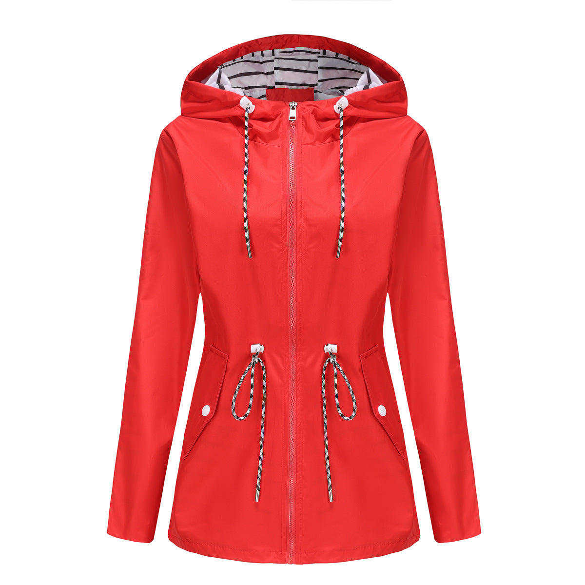 Waterproof Hooded Trench Coat - Mid-Length Raincoat for Women