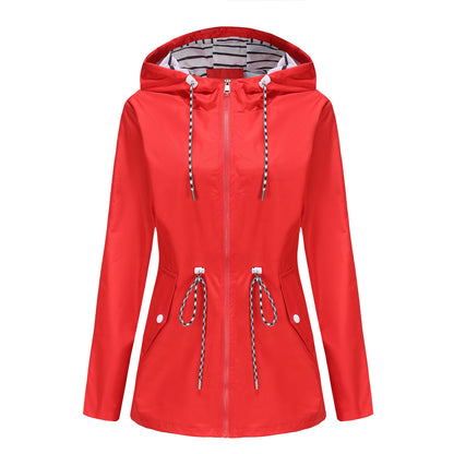Waterproof Hooded Trench Coat - Mid-Length Raincoat for Women