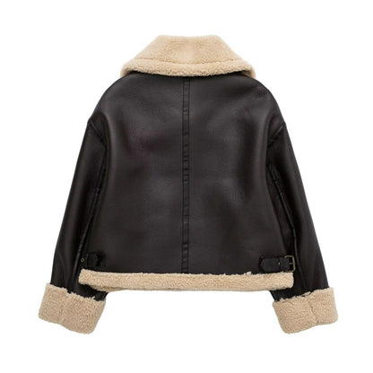 Motorcycle Clothing Women Winter Fur Coat Zipper Jacket Thickened Clothes