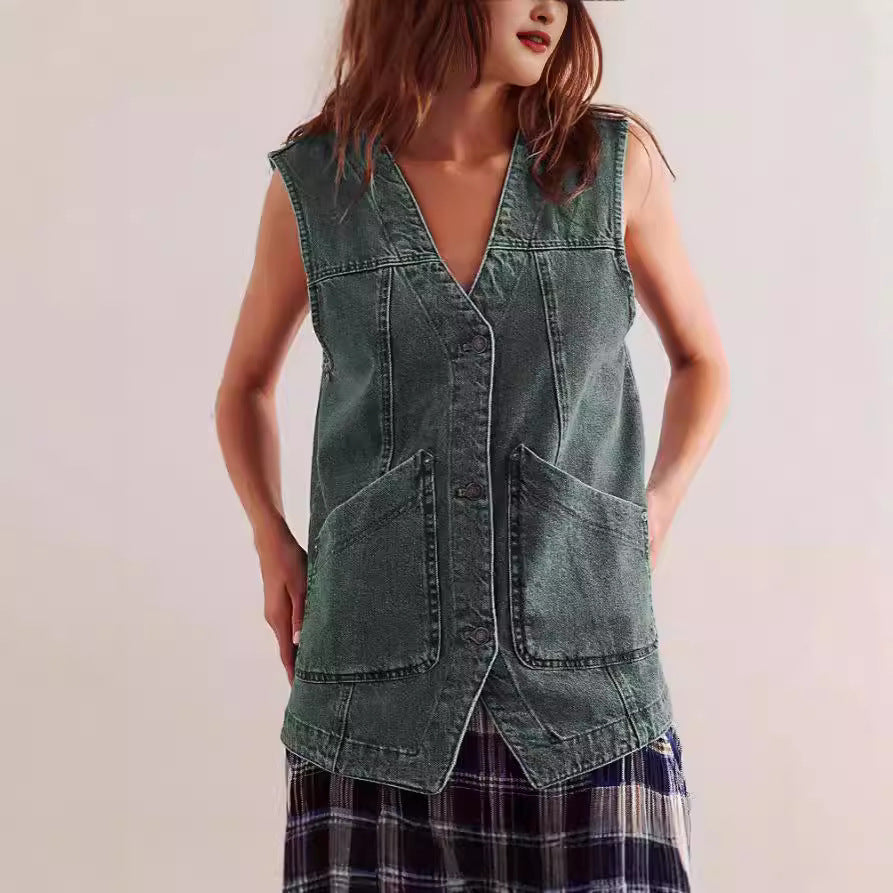 Sleeveless Denim Vest Women