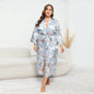 Plus Size Women Artificial Silk Satin Long Sleeved Pajamas Plump Girls Wearable Home