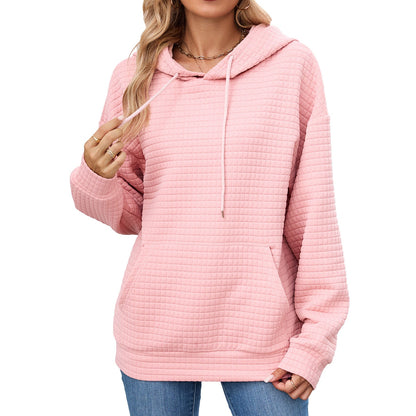 Autumn Winter Solid Color Hooded Pocket Loose Long Sleeve Sweatershirt Coat for Women