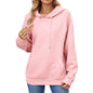 Autumn Winter Solid Color Hooded Pocket Loose Long Sleeve Sweatershirt Coat for Women