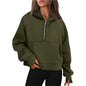 Half Zipper Pullover Hooded Sweatshirt Fleece Short Chic Scuba Sweater for Women