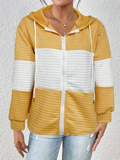 Autumn Winter Women Hoodie Contrast Color Plaid Long Sleeve Casual Hoodies