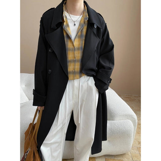 Autumn Atmosphere Fully Open Classic Collared Double Breasted Lace up Profile Trench Coat