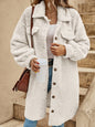 Winter Open Buckle Collared Plush Coat Loose Office Long Cut Coat Women