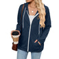 Autumn Winter Contrast Color Zipper Hooded Pocket Long Sleeve Women Top