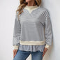 Casual Date Office Half Turtleneck Loose Striped Faux Two Pieces Sweater Women