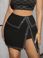 Women Irregular Asymmetric Hip Skirt Rhinestone Trim Zipper Club Sexy Sexy Skirt