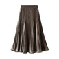 Thin Glittering Pearlescent Pleated Puffy Skirt for Women Autumn Elegant Drape Organ Pleated