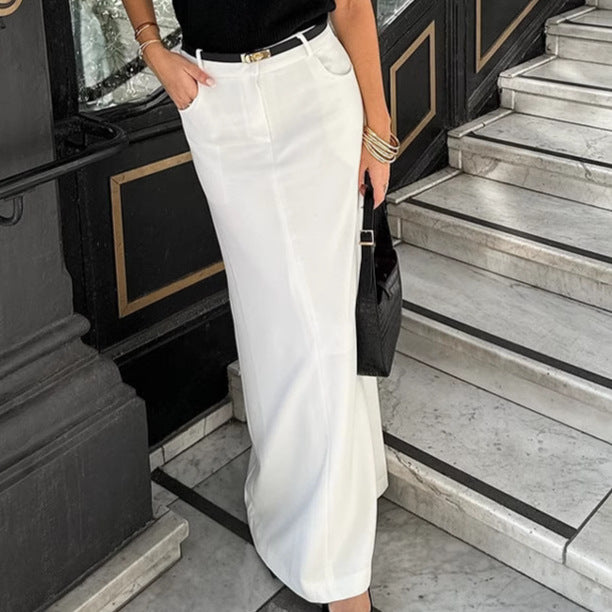 Spring Summer White Elegant Straight Casual Skirt All Match Maxi Dress Women