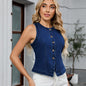 Autumn Sleeveless Design Washed Denim Vest Top Women