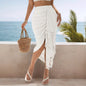 Summer Vacation Sexy Hip Skirt Irregular Asymmetric Contrast Color Tassel Pleated High Waist Midi Skirt