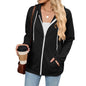 Autumn Winter Contrast Color Zipper Hooded Pocket Long Sleeve Women Top