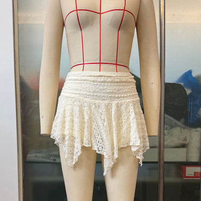 Women Clothing Lace Irregular Asymmetric Skirt Sexy Solid Color Sexy Lace Skirt Culottes