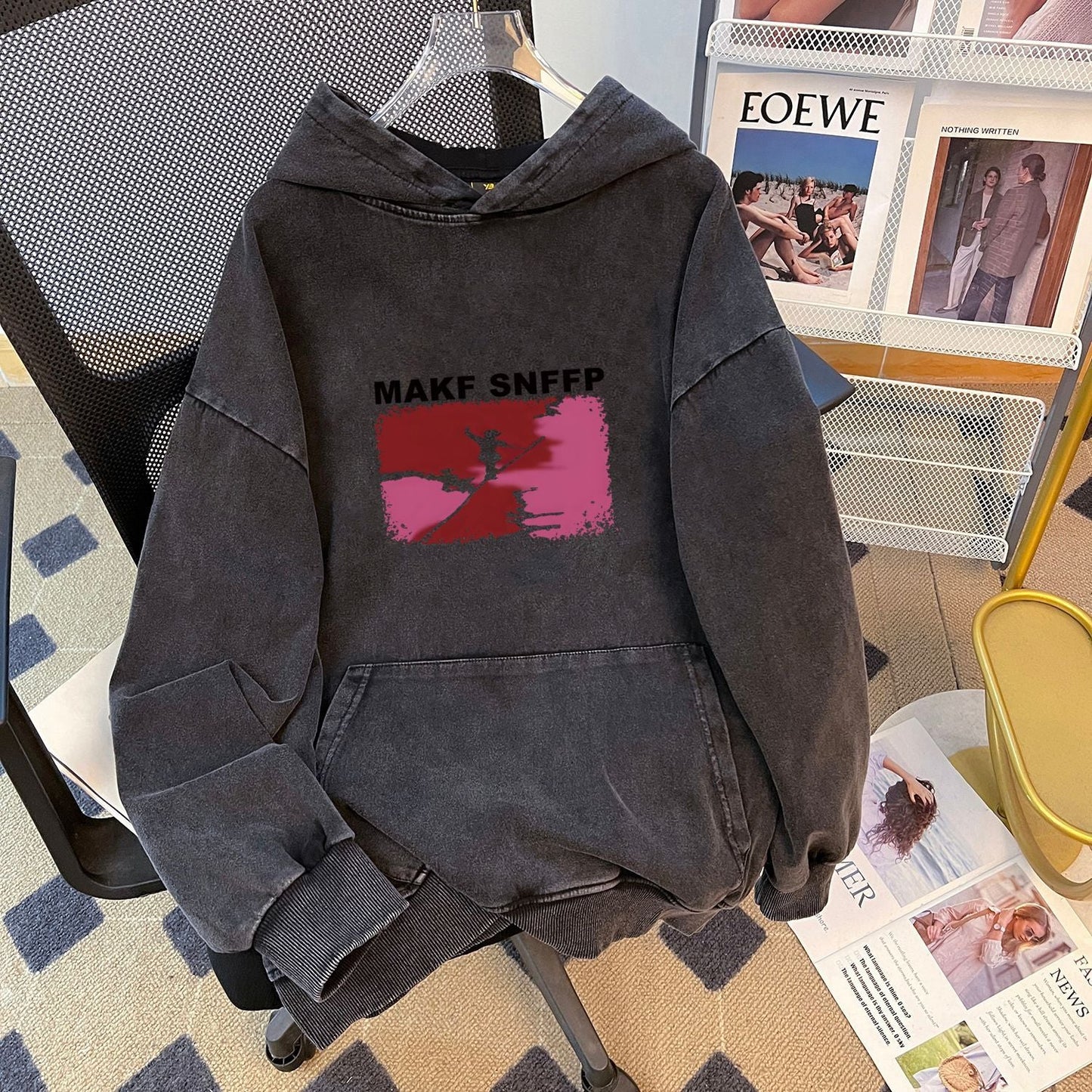 Washed Distressed Thickened Composite round Neck Hooded Women Autumn Winter Casual Brand Velvet Hoodie