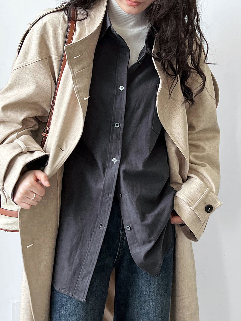 Oxford Cloth Classic Wide Long Sleeved Shirt Women Autumn Office Lazy Outer Wear Casual Overshirt