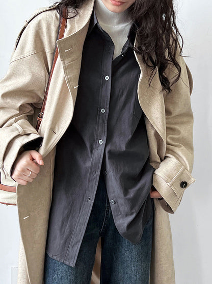 Oxford Cloth Classic Wide Long Sleeved Shirt Women Autumn Office Lazy Outer Wear Casual Overshirt