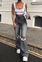 High Waist Retro Stretch Slim Knee Hole Bell Bottom Pants