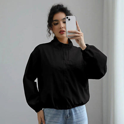 Fall Women Clothing Waterproof Jacket Short Stand Collar Thin Coat