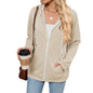 Autumn Winter Contrast Color Zipper Hooded Pocket Long Sleeve Women Top