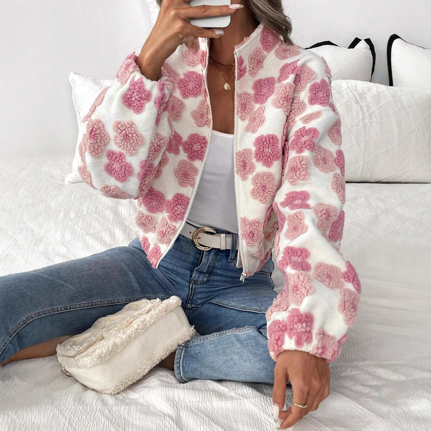 Autumn Winter Suede Jacket Women Short Zipper Office Casual Outerwear Women