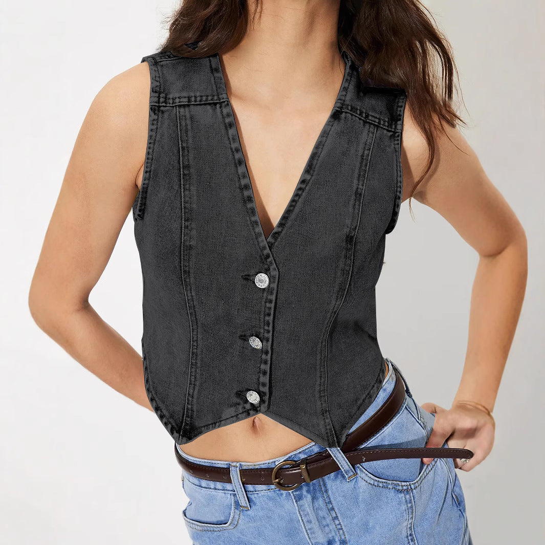 Women Clothing V neck Denim Vest Top