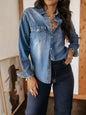 Fall Personality Street Collared Single Breasted Women Long Sleeved Denim Shirt