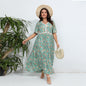 Plus Size V neck Printed Dress Lace Stitching Loose Floral Dress Beach Vacation Beach Dress