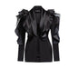 3D Ruffled Asymmetric Blazer - Slim Fit Black