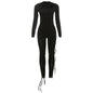 Fall Sexy Solid Color Waist Tight Hollow Out Cutout out Strap Tight Jumpsuit