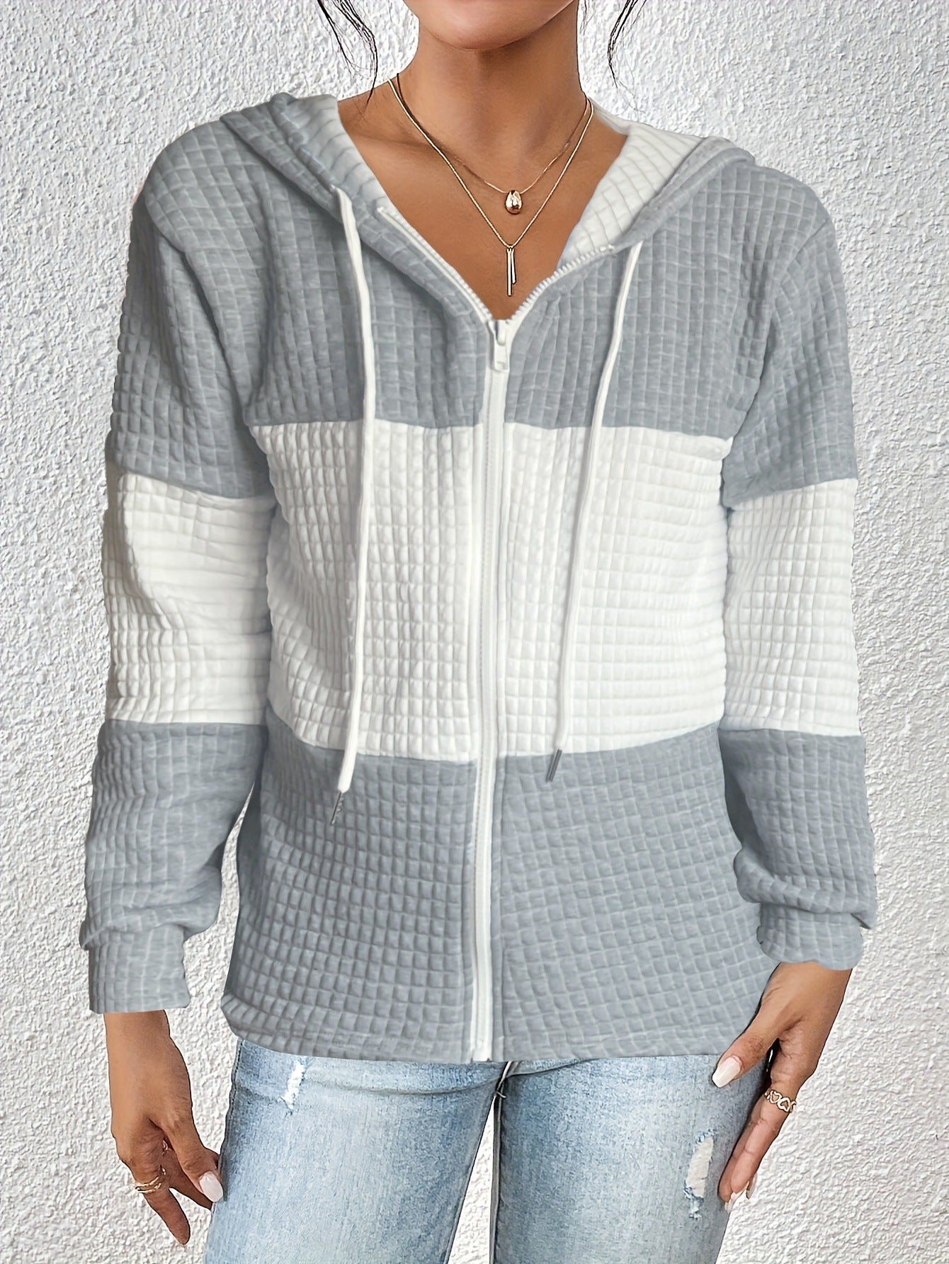 Autumn Winter Women Hoodie Contrast Color Plaid Long Sleeve Casual Hoodies