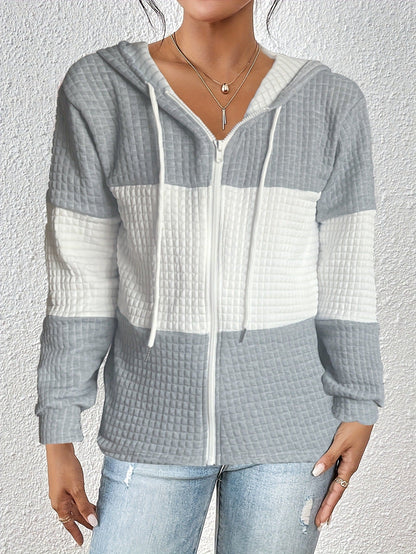 Autumn Winter Women Hoodie Contrast Color Plaid Long Sleeve Casual Hoodies