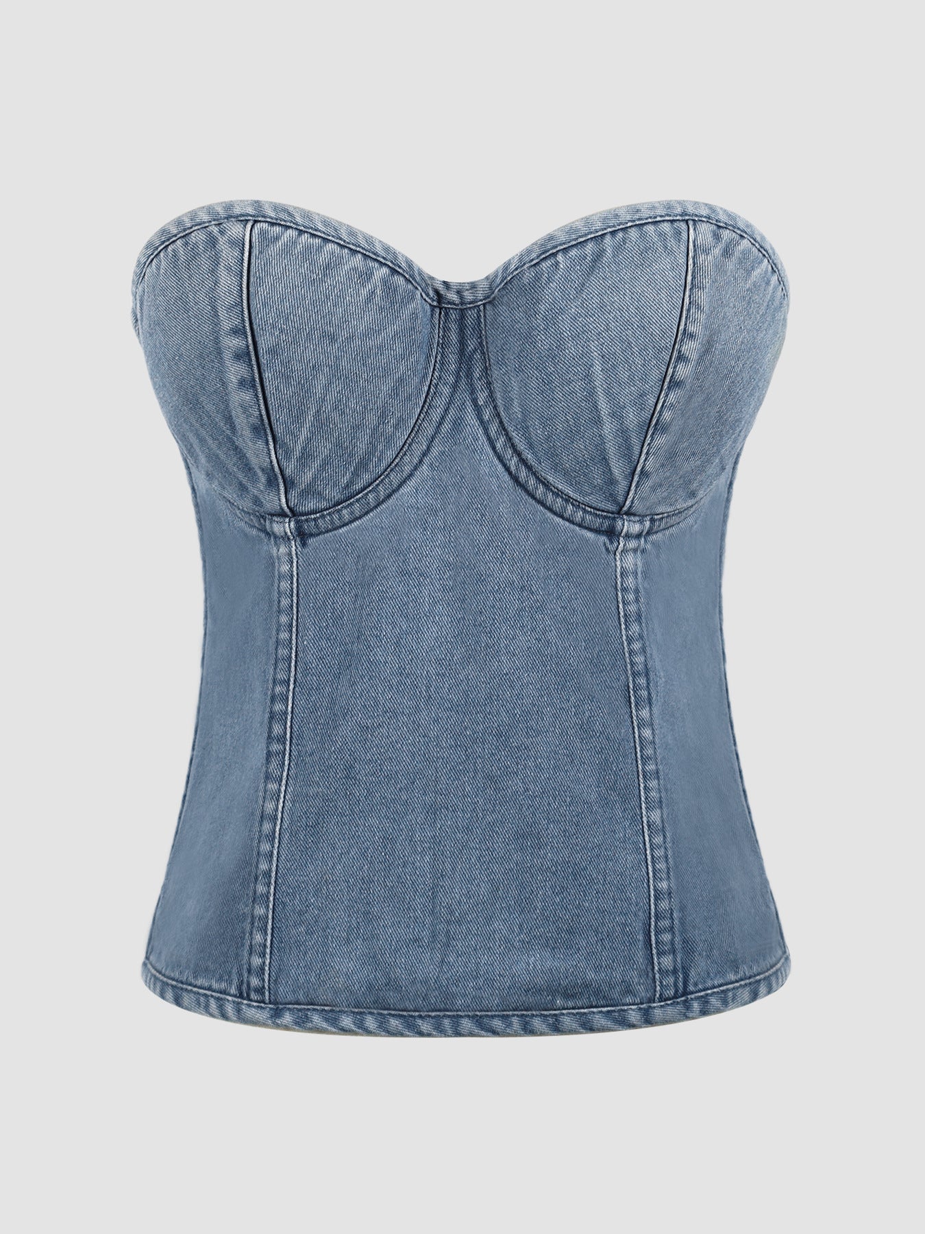 Spicy Girl Retro Denim Tube Top Women Sweet Cool off Shoulder Cropped Top