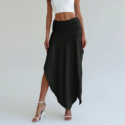 Women Clothing Elegant Intellectual Skirt Spring Summer Irregular Asymmetric Skirt Mid Length Skirt