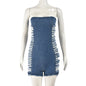 Sexy Cutout Hole Zipper Corset Stretch Denim Wash Jumpsuit