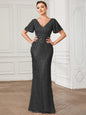 Sexy V Neck Sequ Floor Length Evening Dress Elegant Split Cocktail Party Party Dress