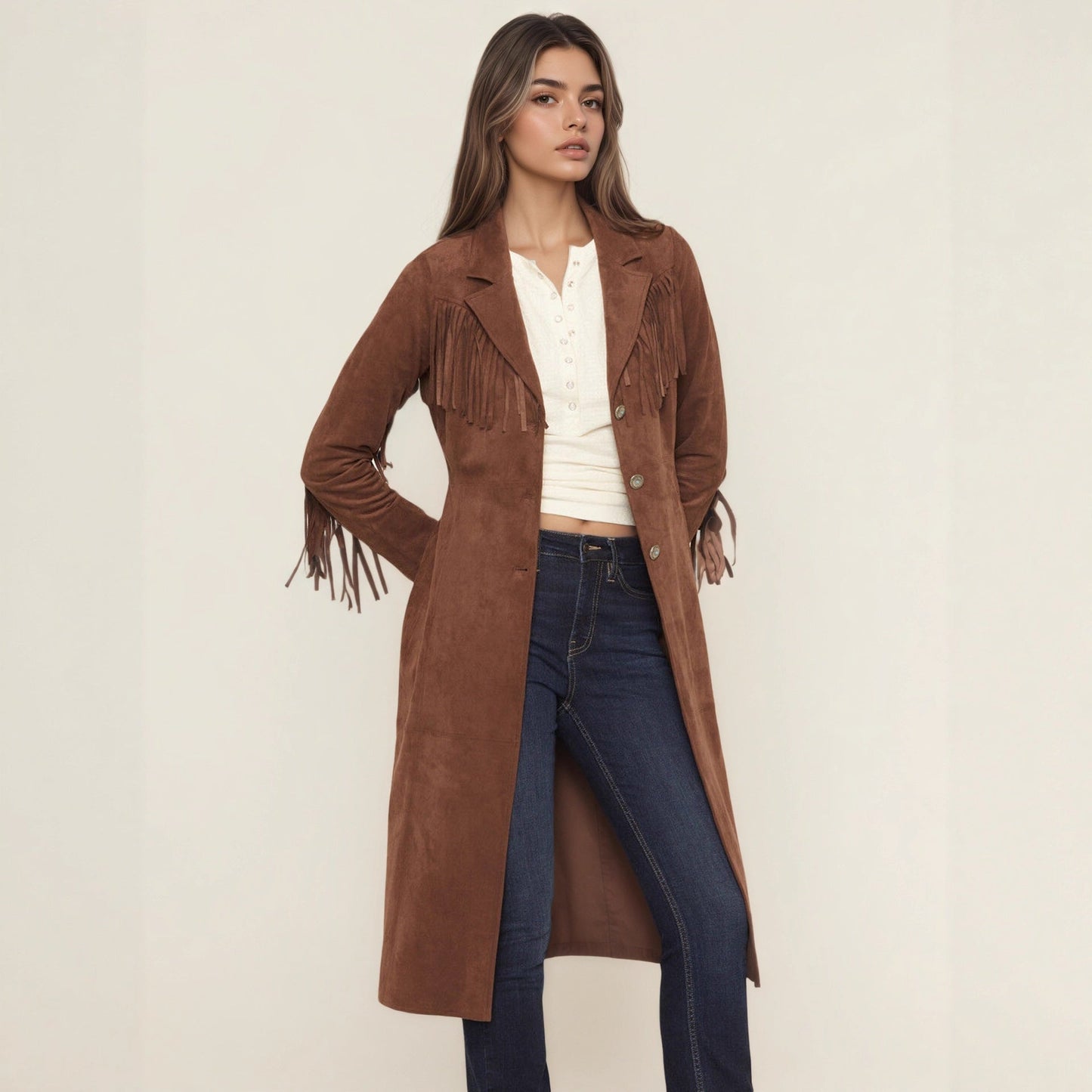 Autumn Winter Clothing Faux Fur Coat Collar Long Tassel Design Long Sleeve Easy Matching Coat