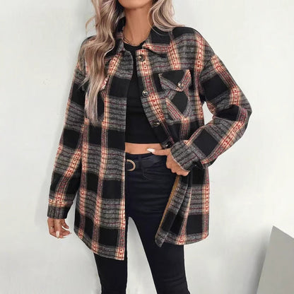 Plaid Composite Plush Casual Women Autumn Winter Warm Coat
