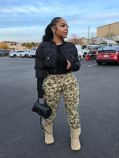 Women Clothing Winter Cotton Padded Jacket Stand Collar Short Coat Warm Quilted Jacket Jacket